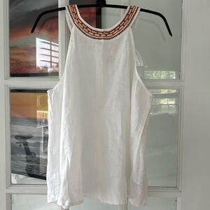 5/$20 Cynthia Rowley 100% linen sleeveless top w/embroidered & beaded trim sz S